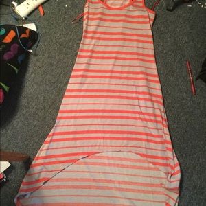 A pink dress/gray cover up